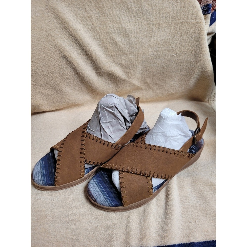 Muk Luks Womens Crisscross Slingback Sandals Brown Faux Suede Size 9.5 NEW